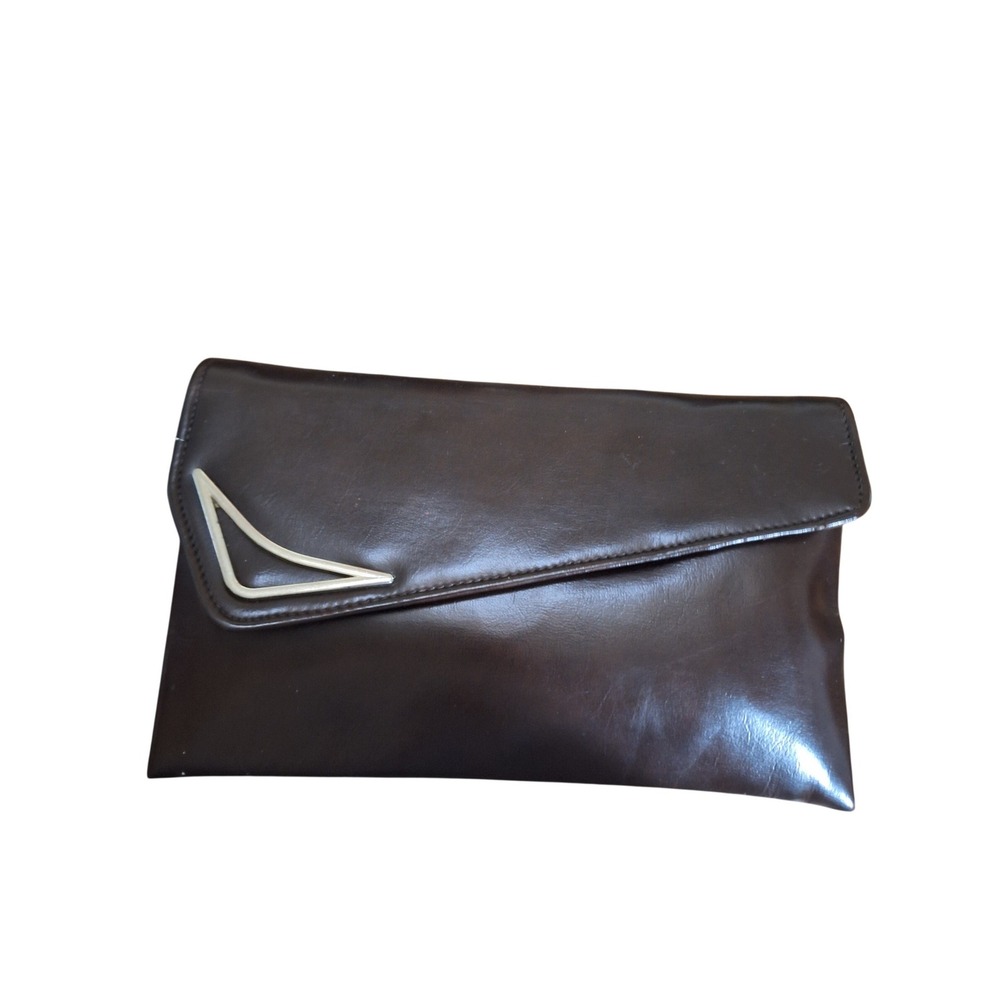 Vintage‎ Art Deco Dark Brown Faux Leather Envelope Clutch Bag with Mirror Accent